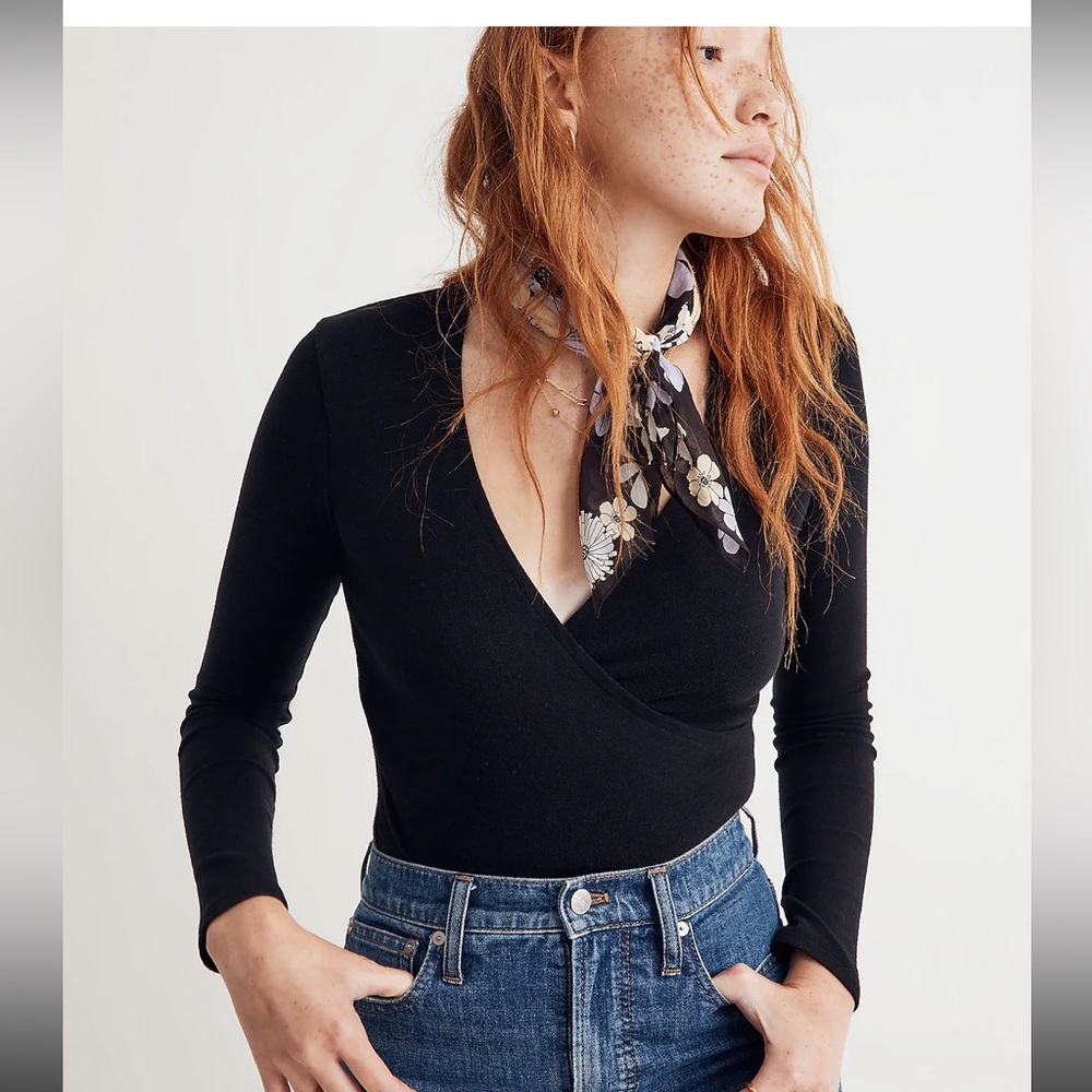 Madewell Black Long-sleeve Wrap Bodysuit